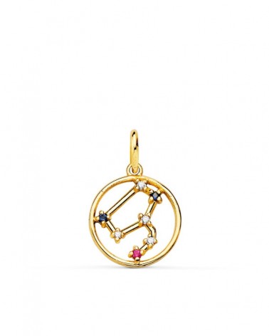 Colgante oro 18k constelación Leo circonitas color 12mm