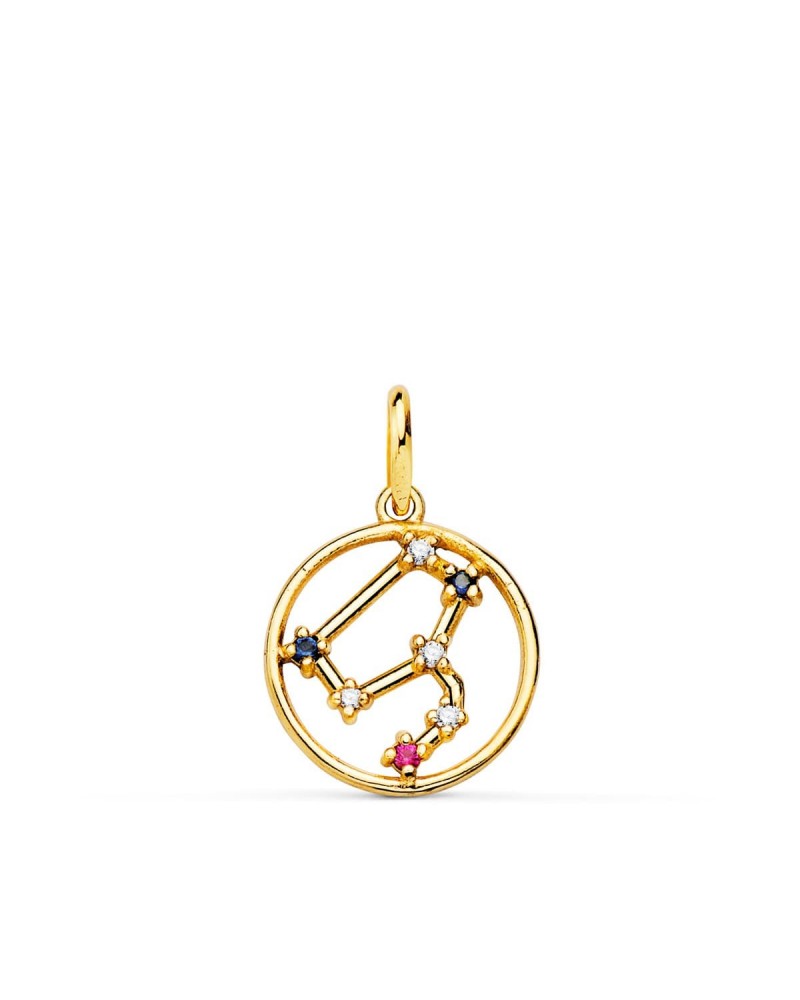 Colgante oro 18k constelación Leo circonitas color 12mm