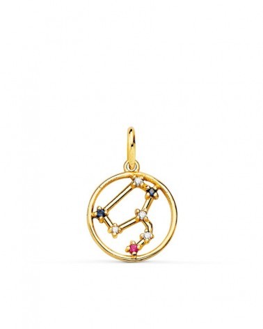 Colgante oro 18k constelación Leo circonitas color 12mm