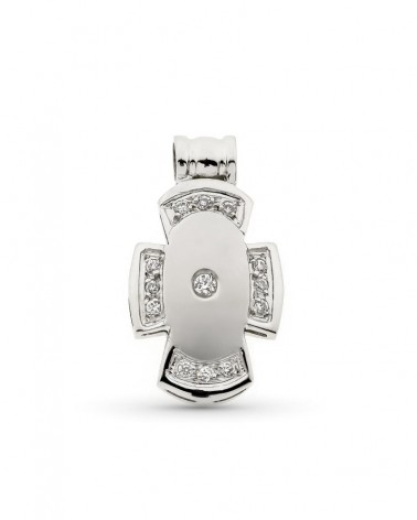Cruz oro blanco 18k con circonitas 21x12 mm