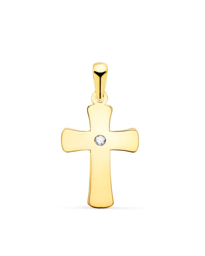 Cruz oro 18k amarillo lisa circonita 20x12mm
