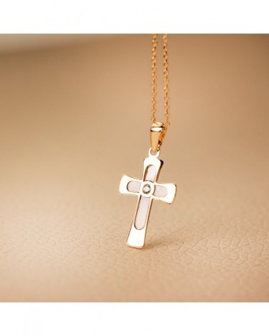 Cruz oro amarillo 18k nácar circonita 20x12mm