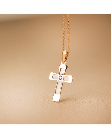 Cruz oro amarillo 18k nácar circonita 20x12mm