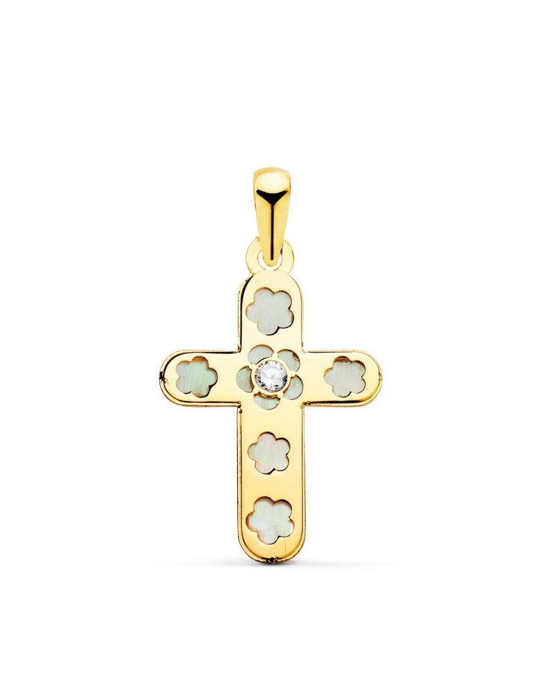 Cruz oro 18k nácar circonita 20x13mm