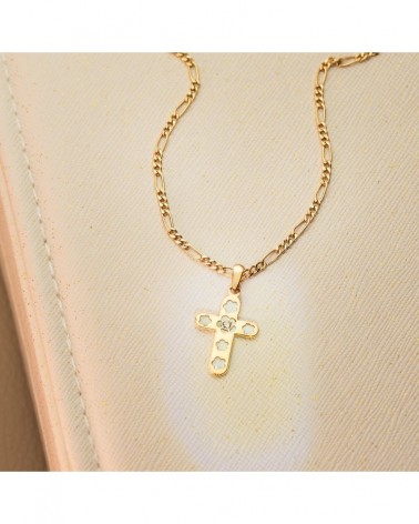 Cruz oro 18k nácar circonita 20x13mm