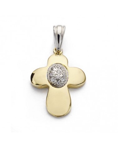 Cruz oro 18k bicolor circonita 23x17 mm