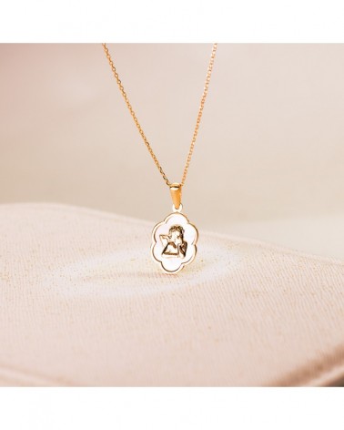 Colgante oro 18k blanco ángel burlón nácar 15x12mm