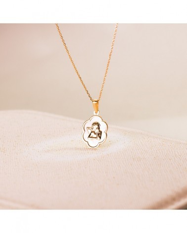 Colgante oro 18k blanco ángel burlón nácar 15x12mm