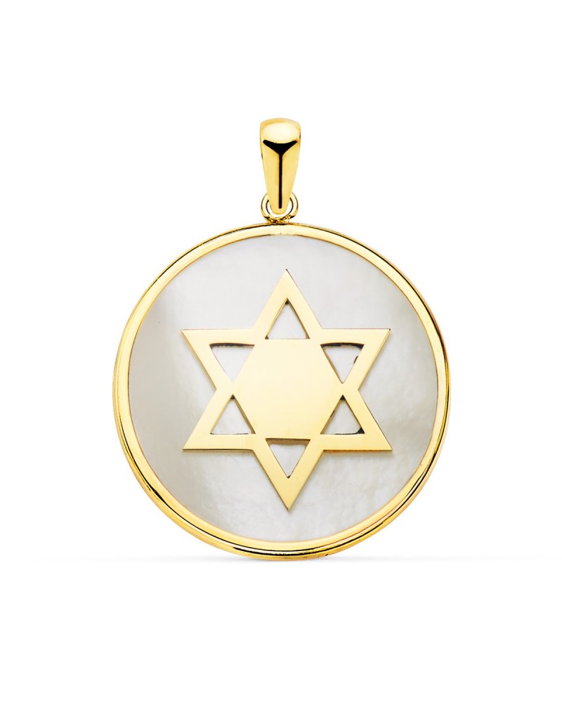 Colgante oro 18k nácar Estrella David 20mm