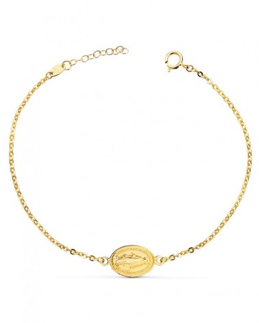Pulsera oro 18k medalla Virgen Milagrosa 13x10mm
