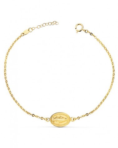 Pulsera oro 18k medalla Virgen Milagrosa 13x10mm