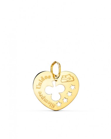 Colgante oro 18k corazón calado Siempre Unidos trébol 16mm