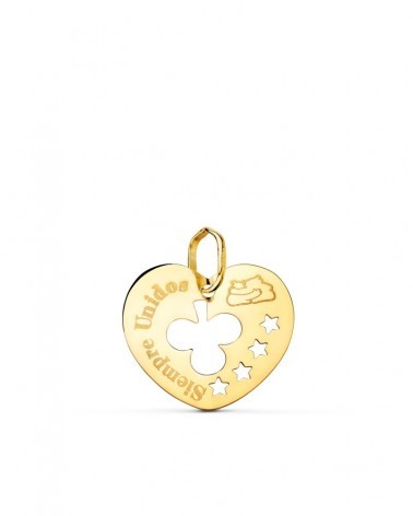 Colgante oro 18k corazón calado Siempre Unidos trébol 16mm