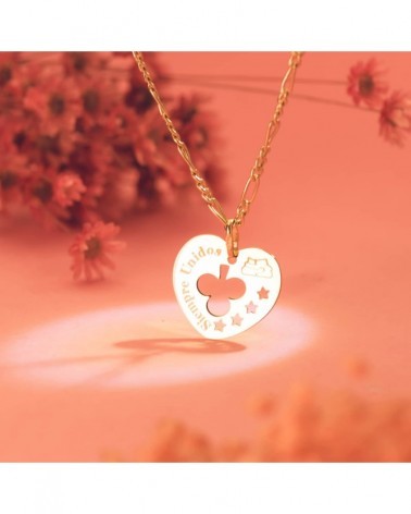 Colgante oro 18k corazón calado Siempre Unidos trébol 16mm