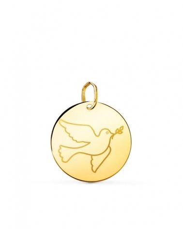 Colgante oro 18k paloma de la paz grabada 18mm