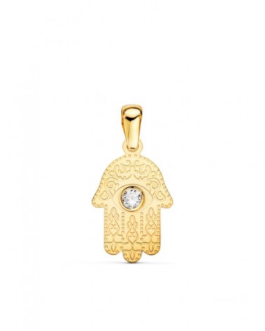 Colgante oro 18k Mano de Fátima circonita 15x9 mm