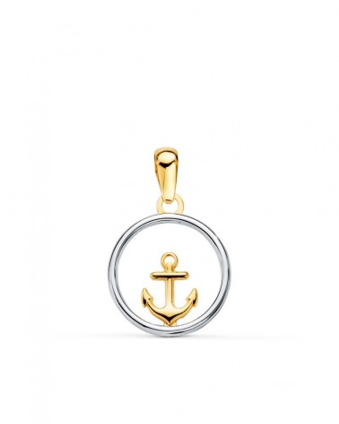 Colgante oro 18k bicolor ancla redondo 13mm