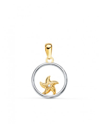 Colgante oro 18k bicolor estrella de mar 13mm