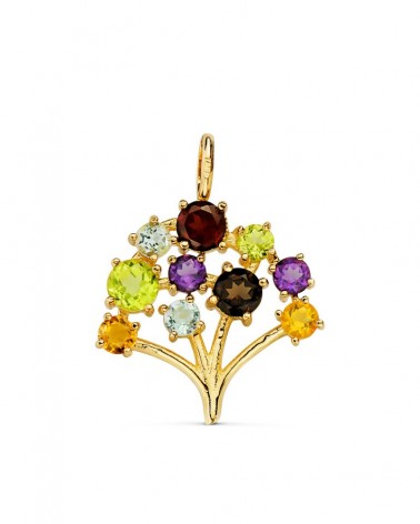 Colgante oro 18k árbol vida circonitas multicolor 19x18mm