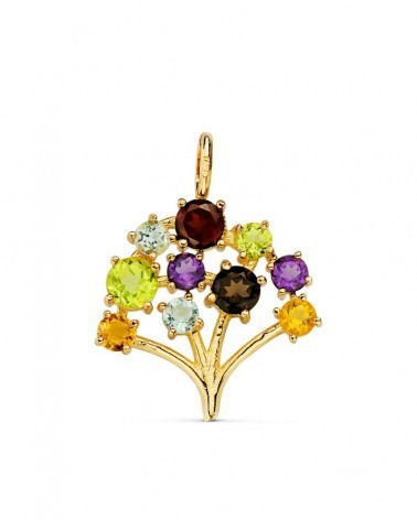 Colgante oro 18k árbol vida circonitas multicolor 19x18mm