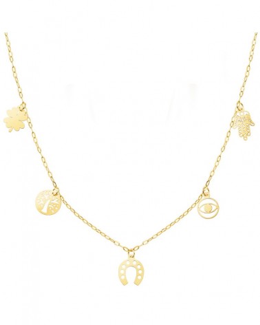 Gargantilla oro 18k amuletos suerte cadena forzada 42cm