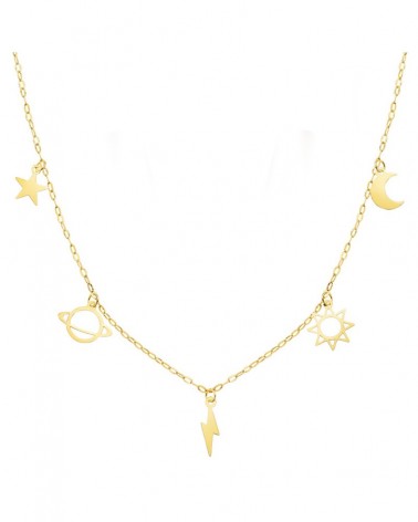 Gargantilla oro 18k motivos universo cadena forzada 42cm