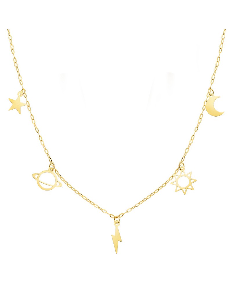 Gargantilla oro 18k motivos universo cadena forzada 42cm