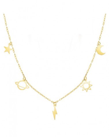 Gargantilla oro 18k motivos universo cadena forzada 42cm