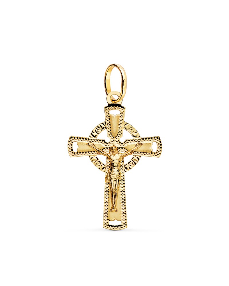 Cruz oro 18k amarillo con Cristo tallada 28x18mm
