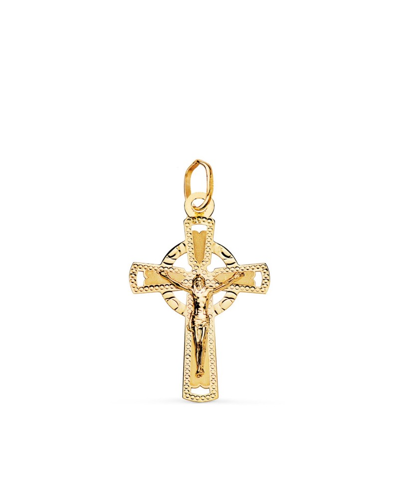 Cruz oro 18k amarillo con Cristo tallada 23x15mm