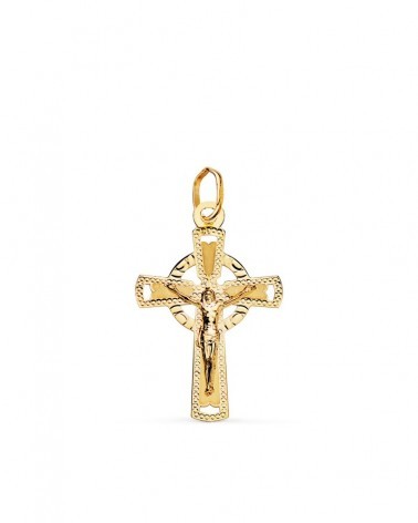 Cruz oro 18k amarillo con Cristo tallada 23x15mm