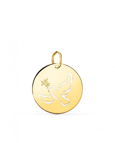 Medalla oro 18k paloma de la paz calada 18 mm