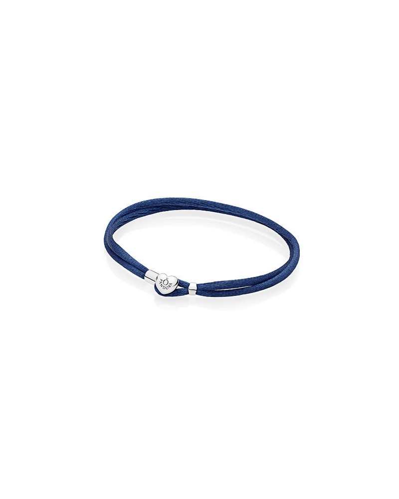 Pulsera Pandora de cuero doble azul oscuro con cierre de corazón 590749CDB