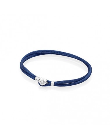 Pulsera Pandora de cuero doble azul oscuro con cierre de corazón 590749CDB