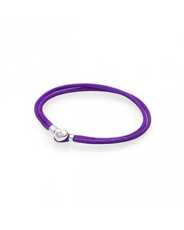 Pulsera Pandora de cuero doble morado con cierre de corazón 590749CPE