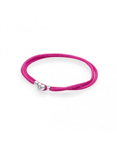 Pulsera Pandora de doble cuero rosa con cierre de corazón 590749CPH