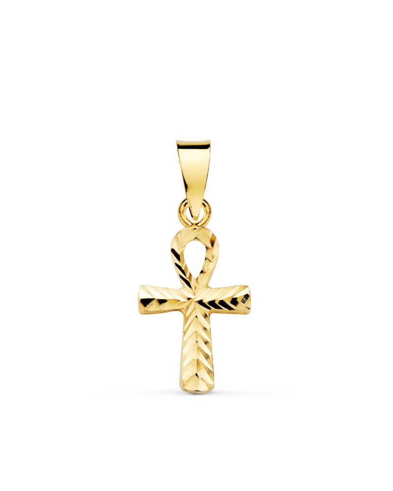 Cruz oro 18k amarillo tallada sin Cristo 16x9mm
