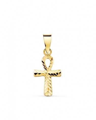 Cruz oro 18k amarillo tallada sin Cristo 16x9mm