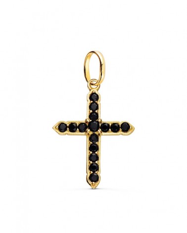 Cruz oro amarillo 18k circonitas negras 24x18mm