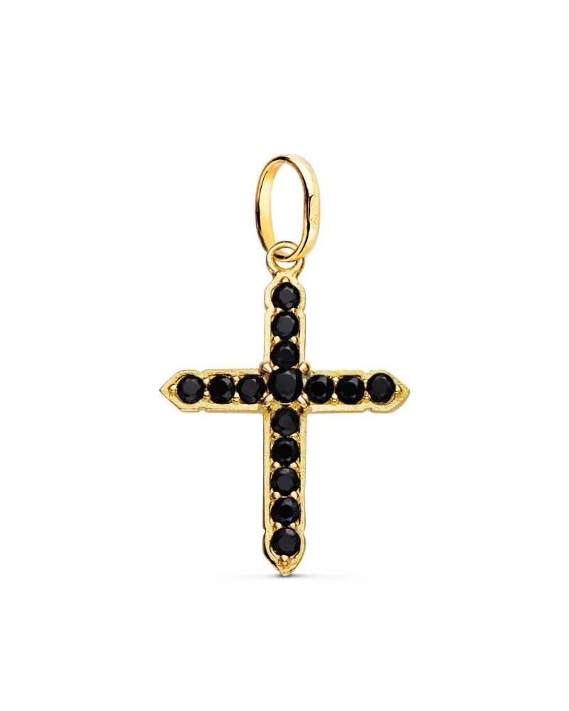 Cruz oro amarillo 18k circonitas negras 24x18mm