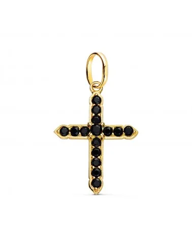 Cruz oro amarillo 18k circonitas negras 24x18mm