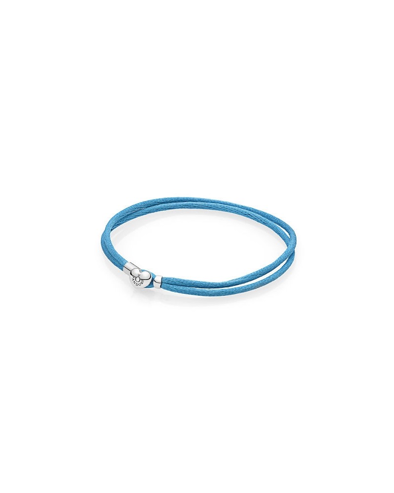 Pulsera Pandora de doble cuero azul cielo con cierre de corazón 590749CTQ
