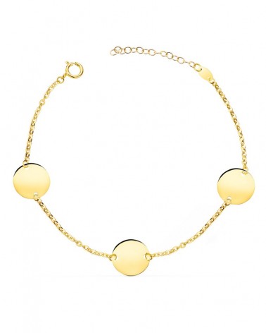 Pulsera oro 18k amarillo 3 discos 18-21cm