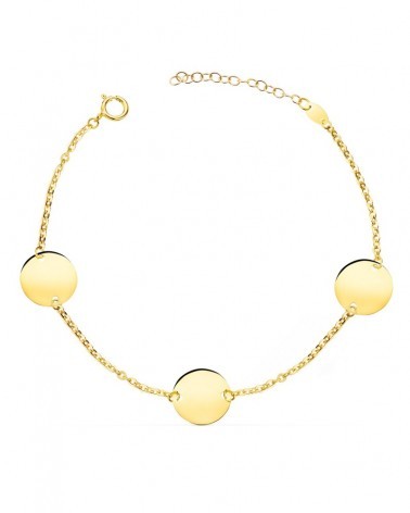 Pulsera oro 18k amarillo 3 discos 18-21cm
