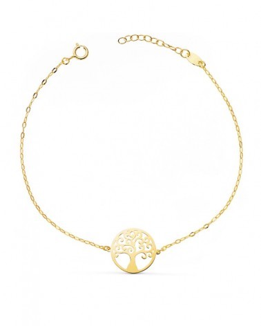 Pulsera oro 18k árbol de la vida 14mm cadena tallada