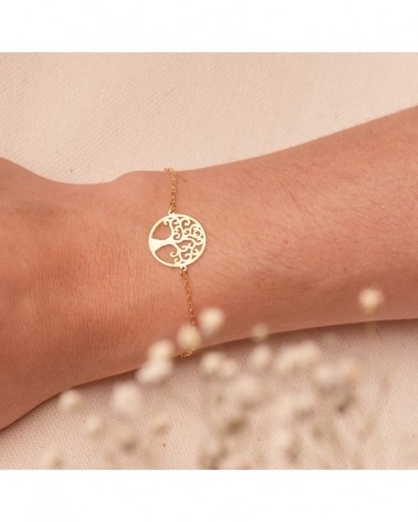 Pulsera oro 18k árbol de la vida 14mm cadena tallada