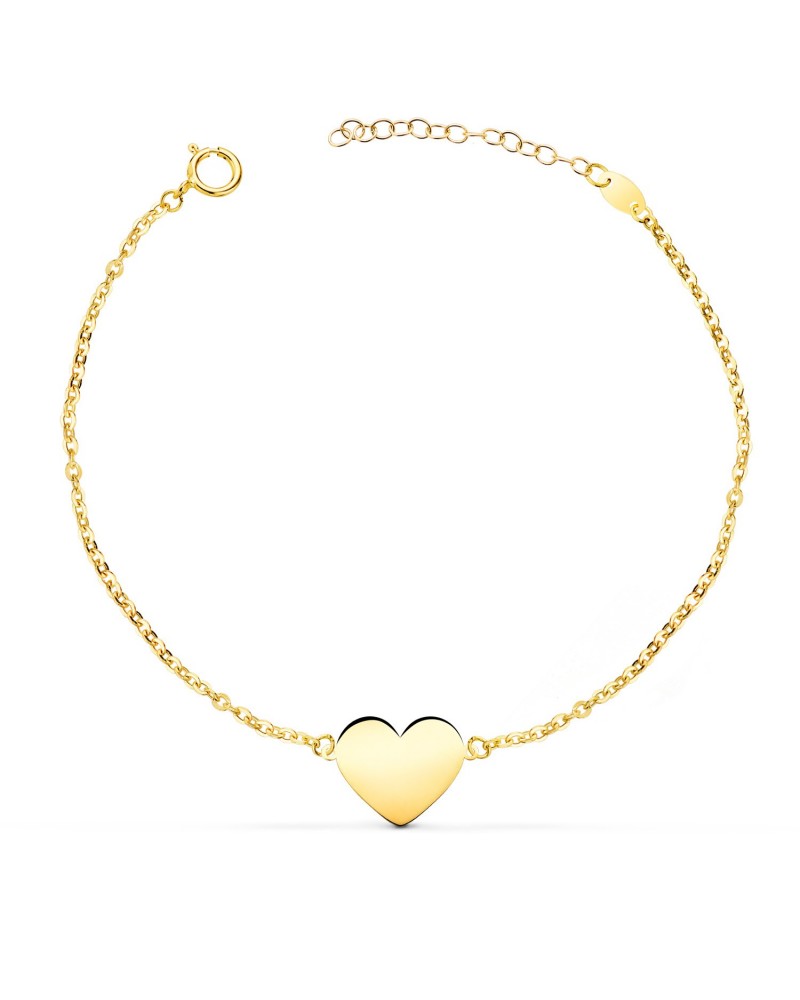 Pulsera oro 18k amarillo corazón brillo
