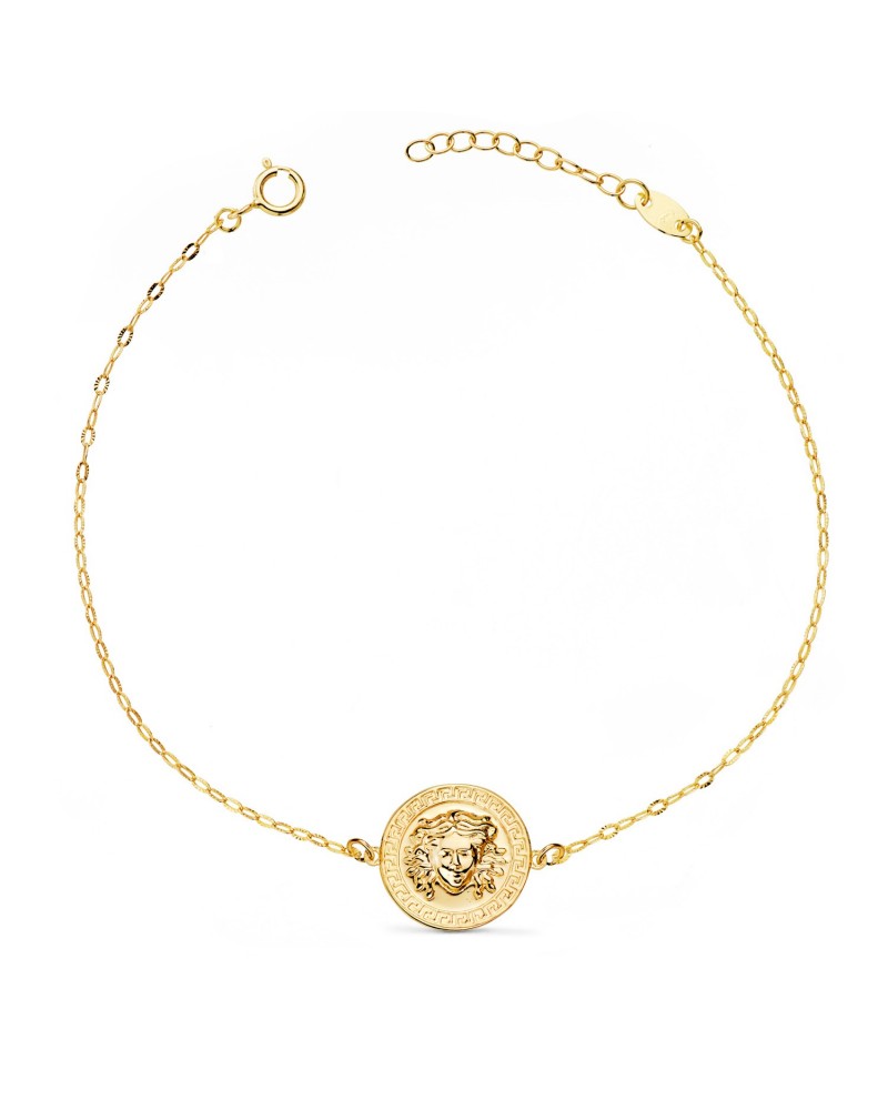 Pulsera oro 18k amarillo medallón Medusa 18cm