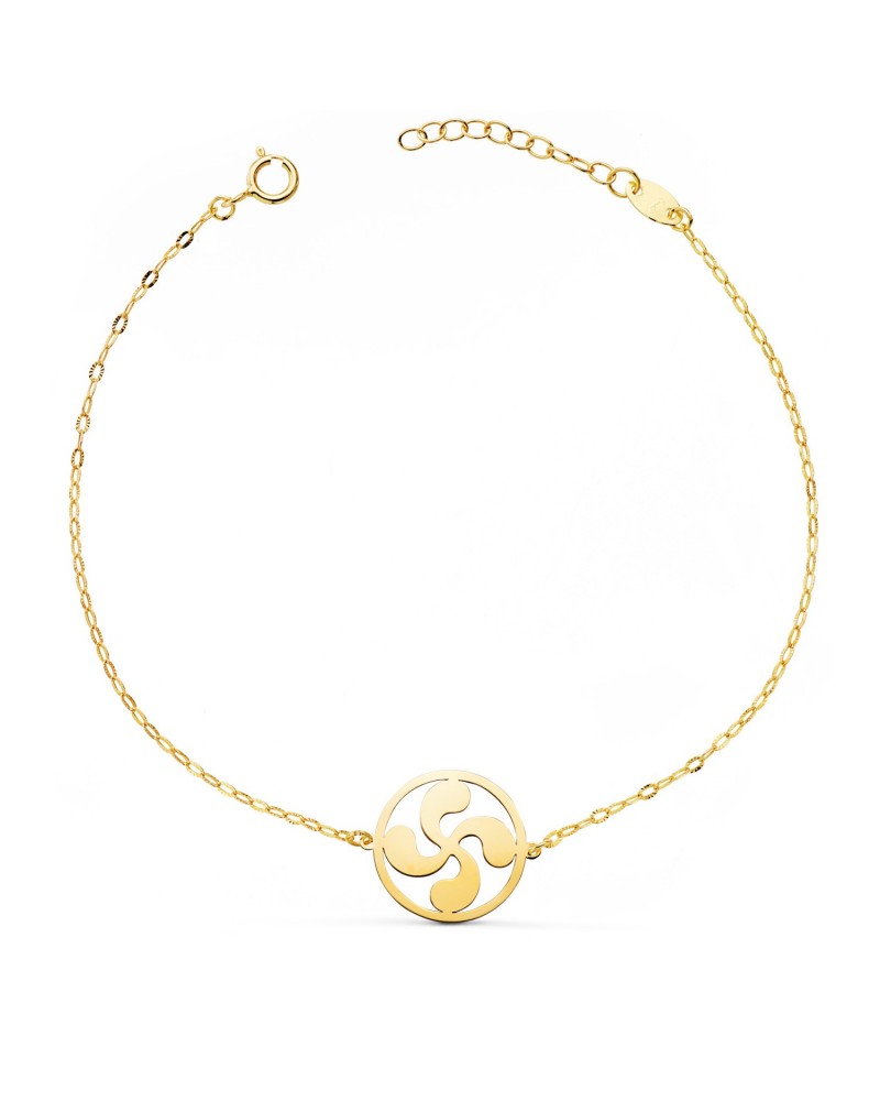 Pulsera oro 18k lauburu cadena tallada 17cm