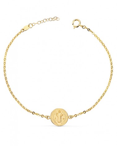 Pulsera oro 18k medalla San Benito 12 mm